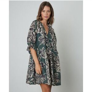 Velvet by Graham & Spencer "Layne" Green Printed Silk Cotton Dress